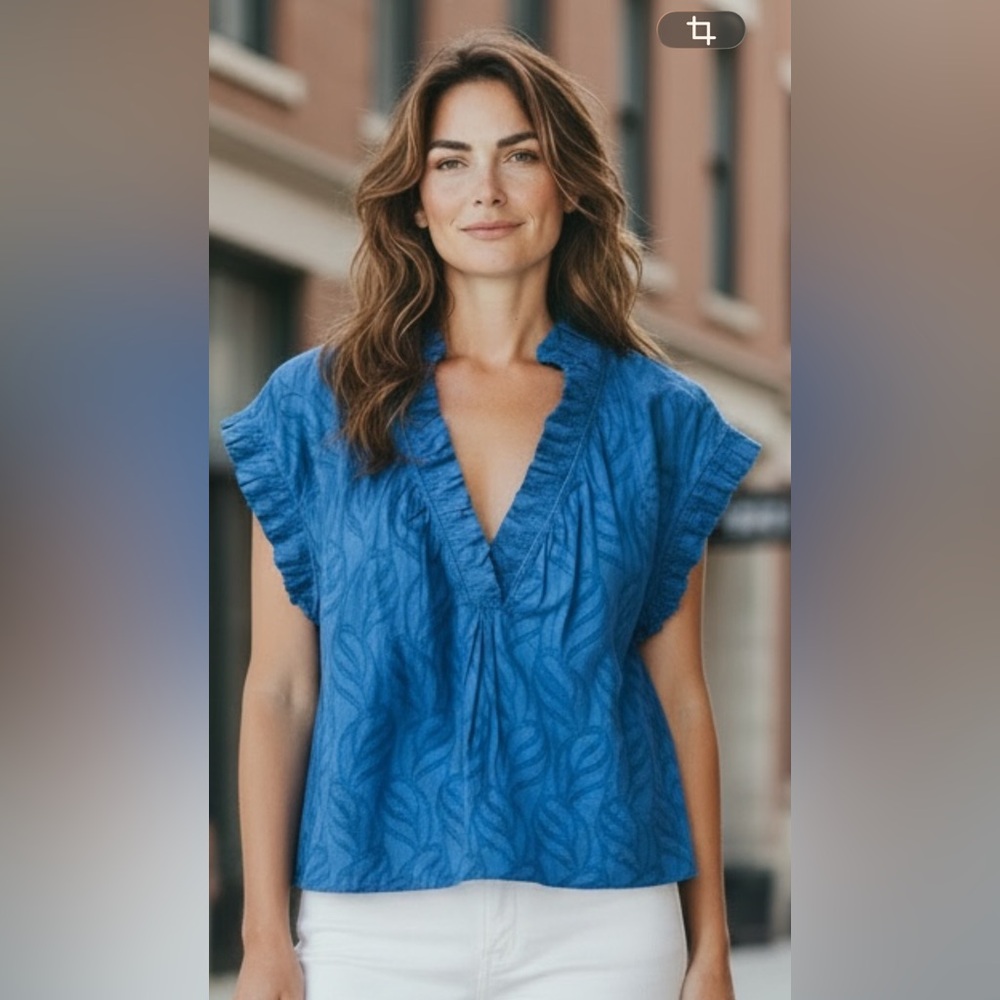 Joie Cobalt Blue V-Neck Ruffle Sleeve Blouse